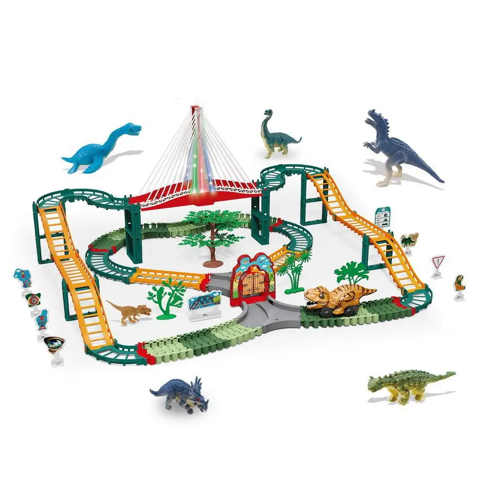 

Toys Kids Large Puzzle Double Decker Rail Toy Car Dinosaur Land Rail Car Diy Model Light Viaduct Boy Gift Set B014