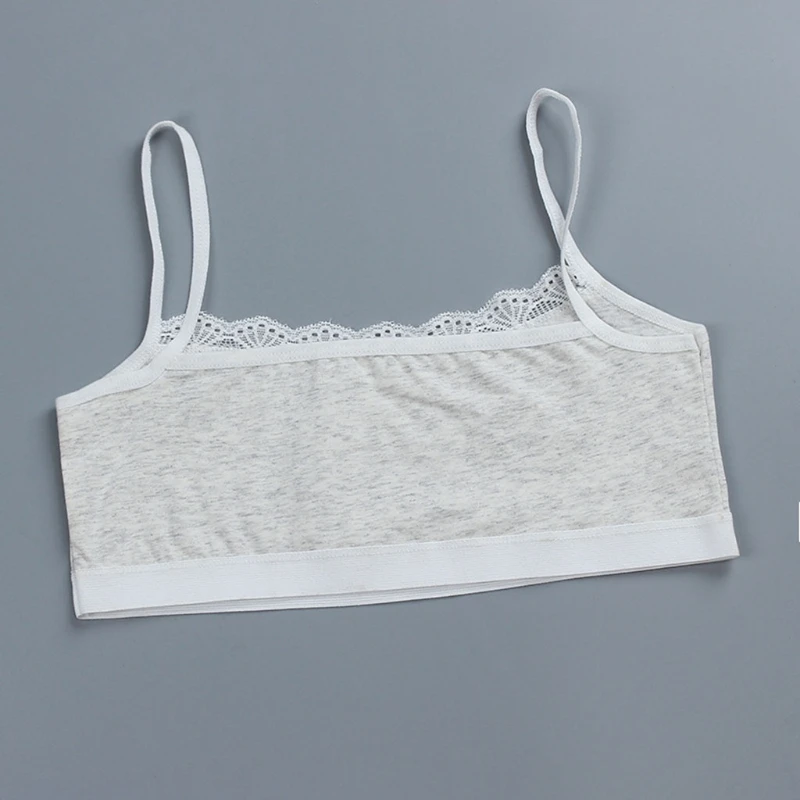 

Young Girls Lace Trim Cotton Training Bra Letters Printed Vest Cami Crop Top Teenage Underwear Wirefree No Pad Bralette