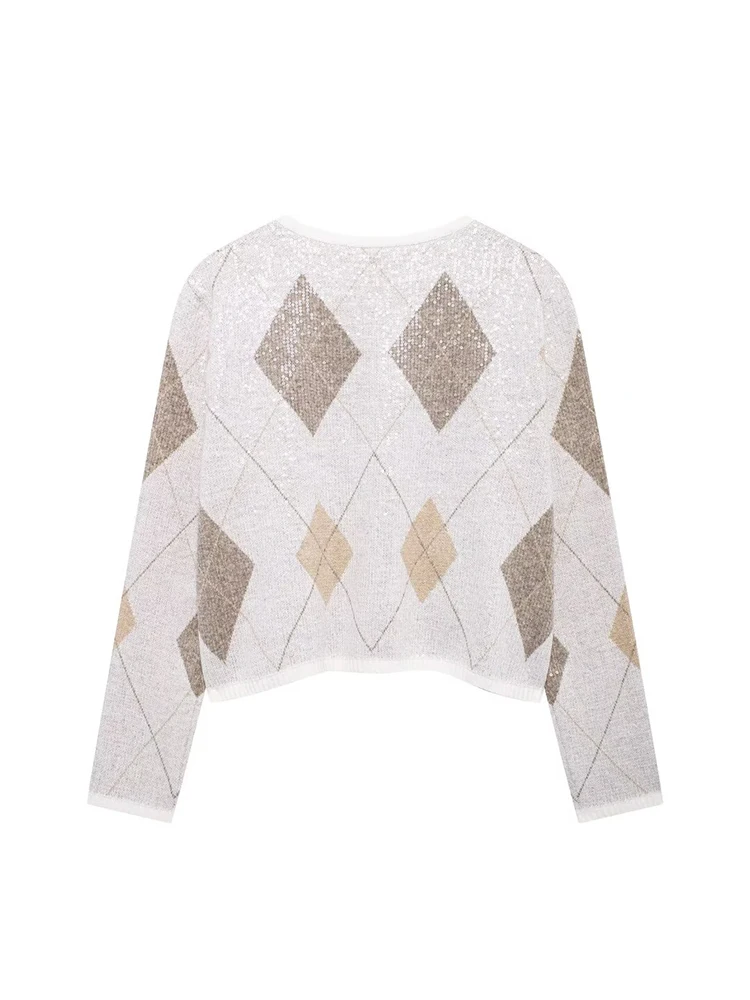 Новинка 2024 осенне-зимний женский кардиган с геометрическим принтом женская