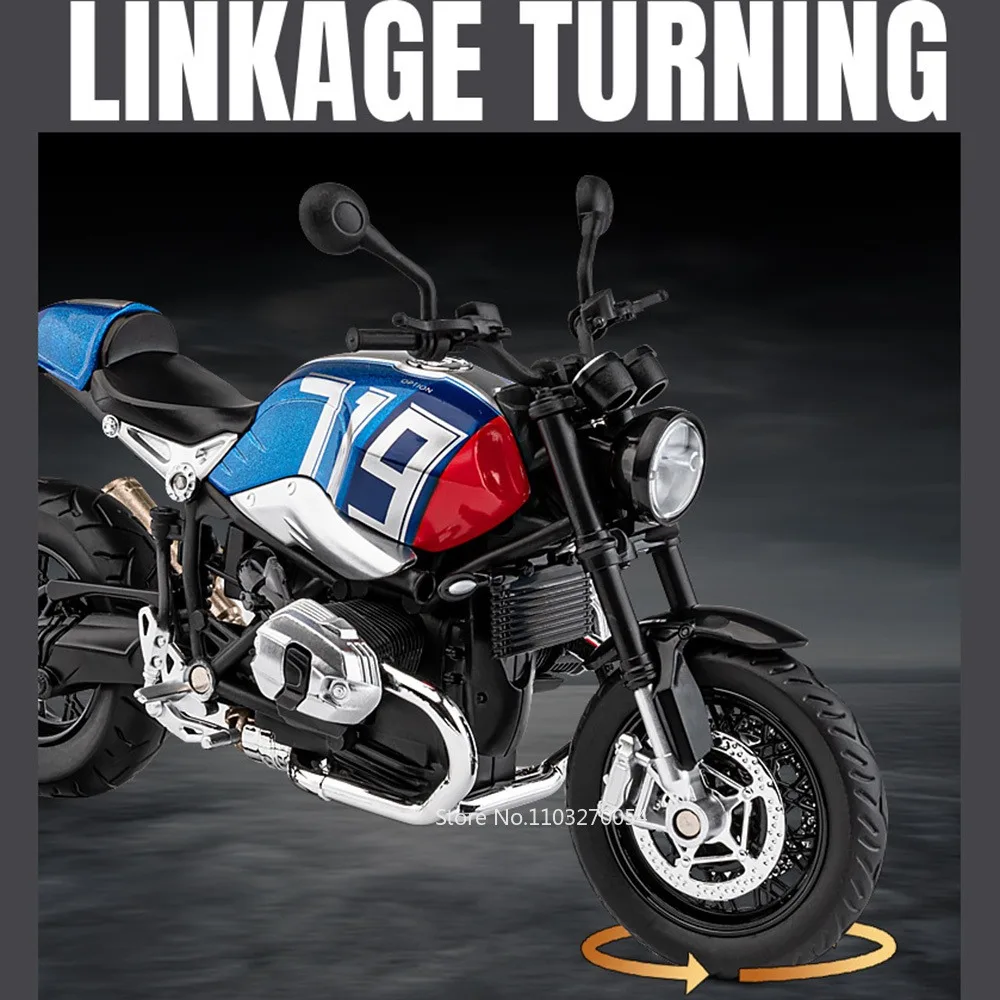Фото 1/12 R NineT шифратор модель мотоцикла игрушечный автомобиль Литые резиновые шины переднее колесо рулевое управление звук детские игрушки подарки для детей №2