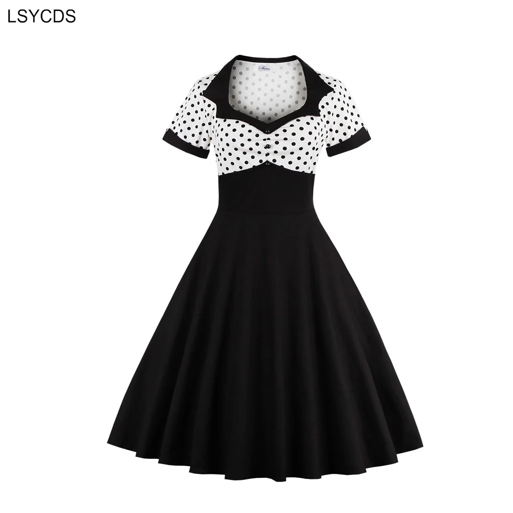LSYCDS Женское платье с высокой талией 2024 новое винтажное 1950-х годов вырезом в форме