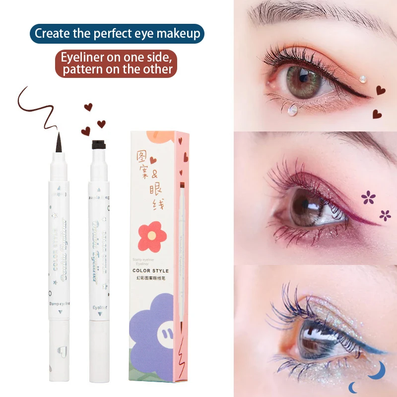 

Double-ended Eyeliner Waterproof Fast Dry Eye Liner Pencil Moon Star Heart Shapes Tattoo Stamp Non-smudge Women Cosmetics