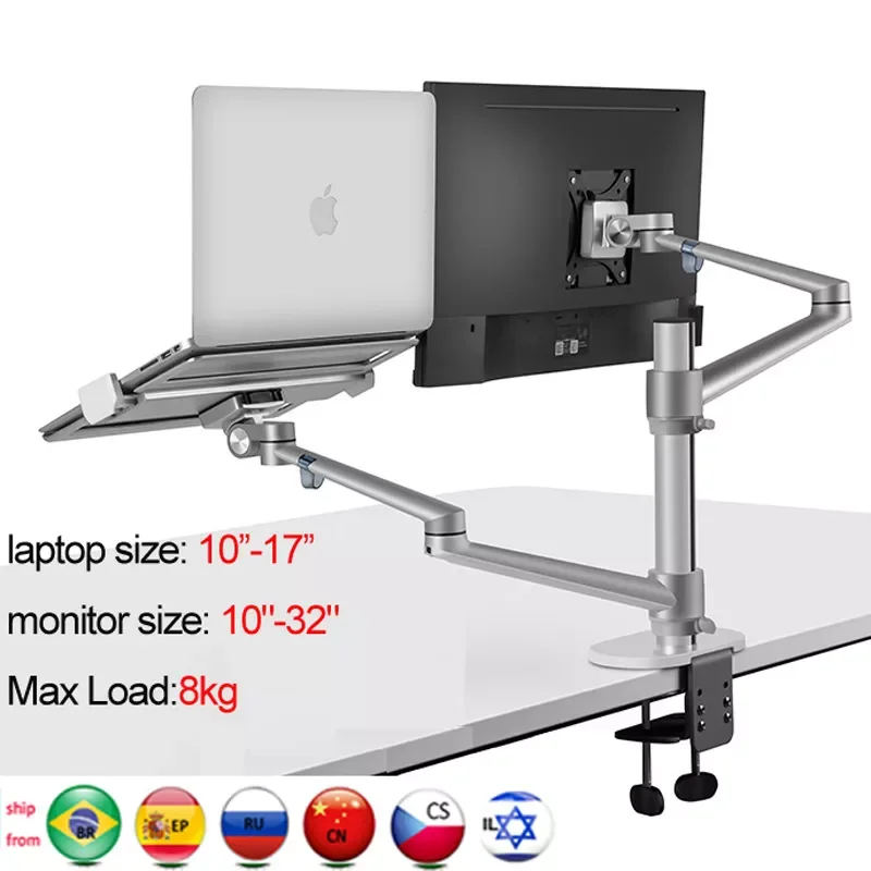 

OL-3L aluminum silver Ergonomics 10"-17" desk laptop stand 32" monitor desktop bracket computer mount full motion