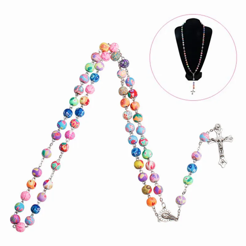 Цепочка с круглыми бусинами унисекс винтажное ожерелье христианскими розам