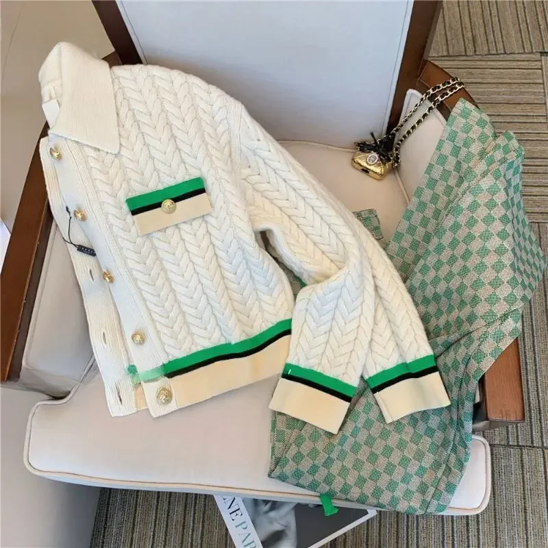 Женский костюм во французском стиле кардиган с широкими штанинами комплект из