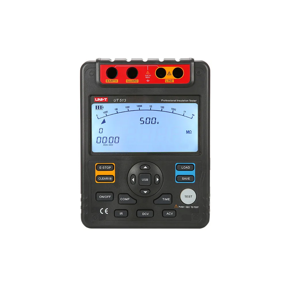 

UNI-T UT513 Digital Insulation Resistance Tester Voltmeter Megohmmeter PI/DAR Data Storage USB interface LCD Backlight