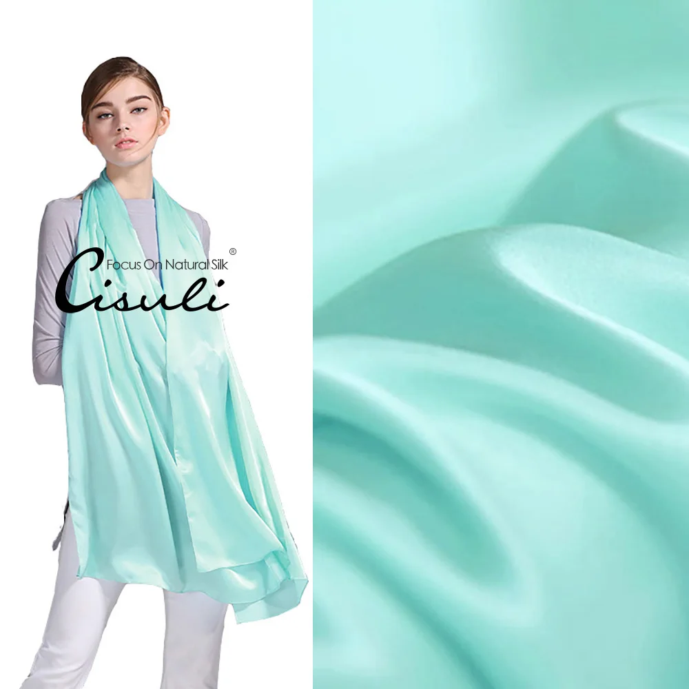CISULI 100% Mulberry Silk Satin Scarf Pure Women Long Shawl 55X180cm Solid Color Silver Gray 27