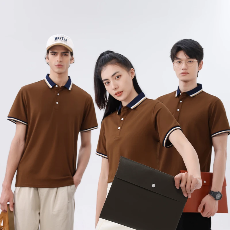 

Summer New Causal Solid Color Collar Stripe Design Polo Shirt Fashion Business Work T Shirt Men Women Student High-Quality Top
