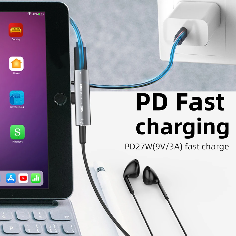 2 in 1 Type C to 3.5mm Jack Headphone Adapter PD Fast Charging 3.5 Music Game Converter for iPad Pro Samsung Google Pixel Xiaomi