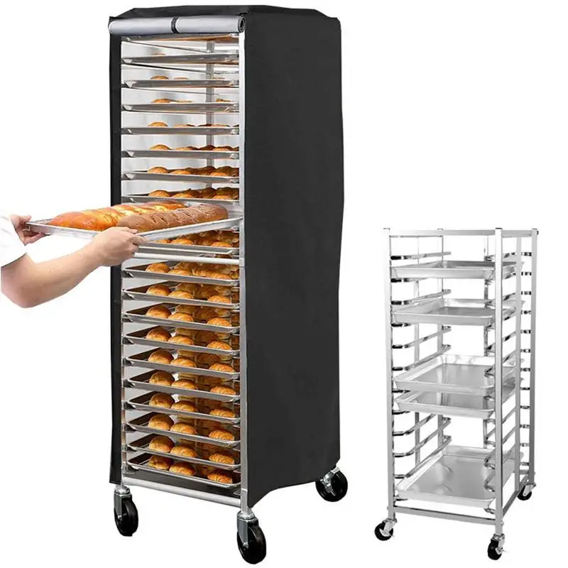 

Bun Pan Rack Cover Protective Bread Rack Covers With Zipper Dustproof Single Black Oxford Cloth Accessory For Food Processing