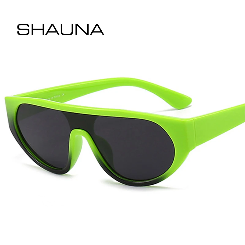 

SHAUNA Retro Cat Eye One Piece Double Color Sunglasses Women Fashion Green Pink Shades UV400 Men Sun Glasses
