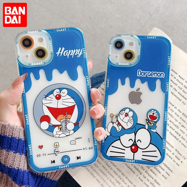

Bandai cute cartoon blue cream doraemon Angel Eyes Clear TPU Phone Case For iPhone XR Xs Max 8 Plus 11 12 13 Pro Max Cover