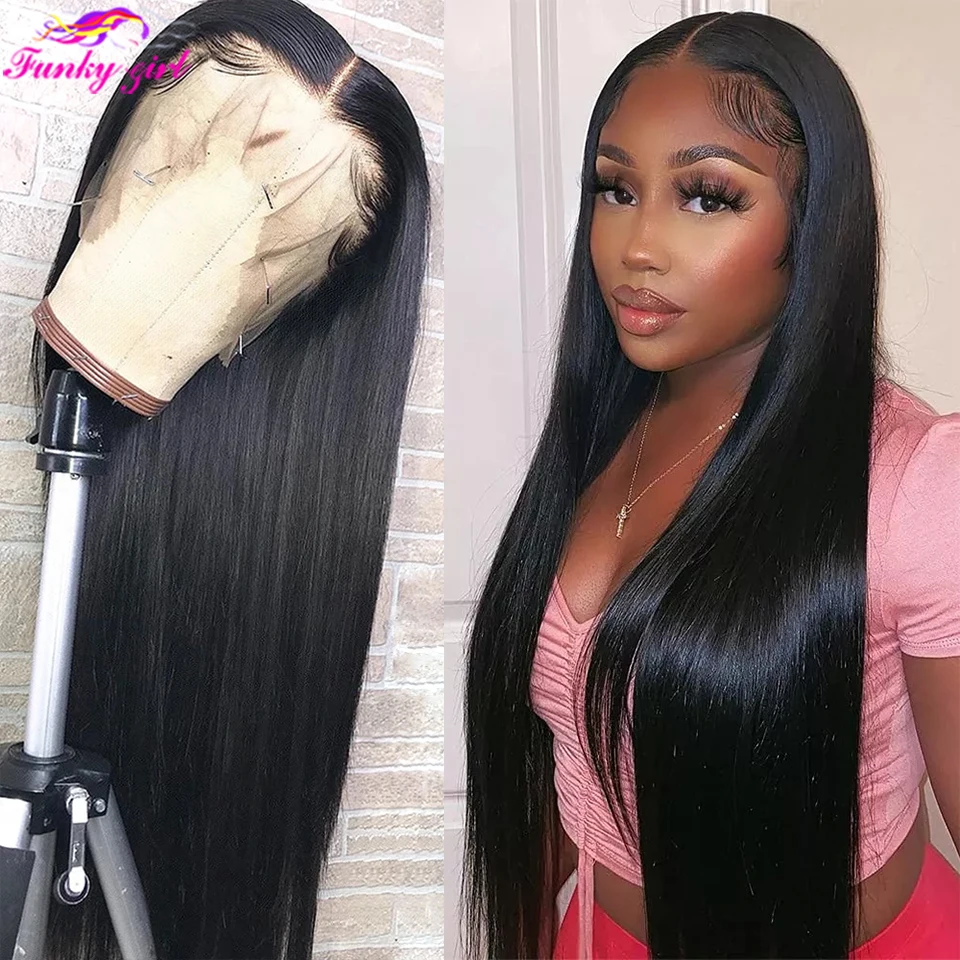 30 32 Inch 13x4 Transparent Straight Lace Front Wig with Baby Hair Pre Plucked Remy Brazilian Wigs for Women 150% 180% Density