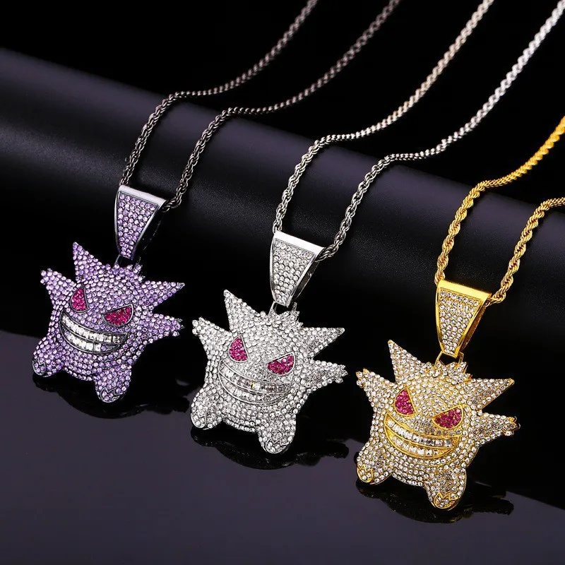 Купи Fashion Gengar Anime Pokemon Pendant Necklace for Women for Men Hip Hop Zircon Ghost Pendant Charm Party Jewelry Birthday Gift за 205 рублей в магазине AliExpress