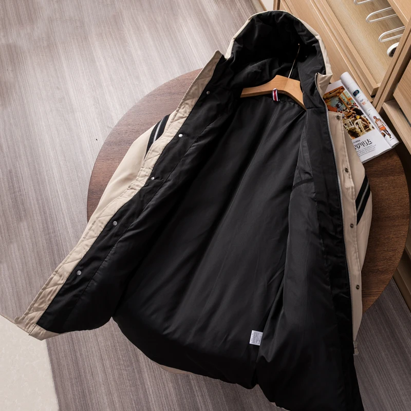 Winter Duck Down Coat Long Jacket Padding Parkas for Men Outer Clothing Thick Warm Hooded Ivory Off-white 2Xl 3Xl XXXL