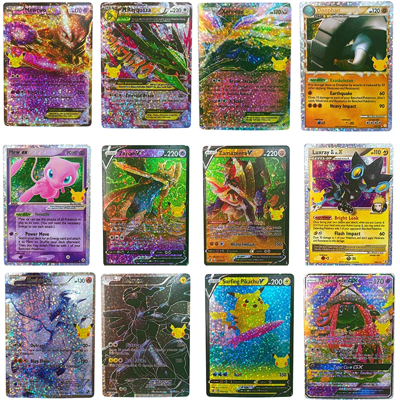 

25Th Pokemon English Souvenir Flash Cards Eiy Ex Gx Vmax Mewtwo Pikachu Pokemon Cards Game Collection Cards Gift Kids