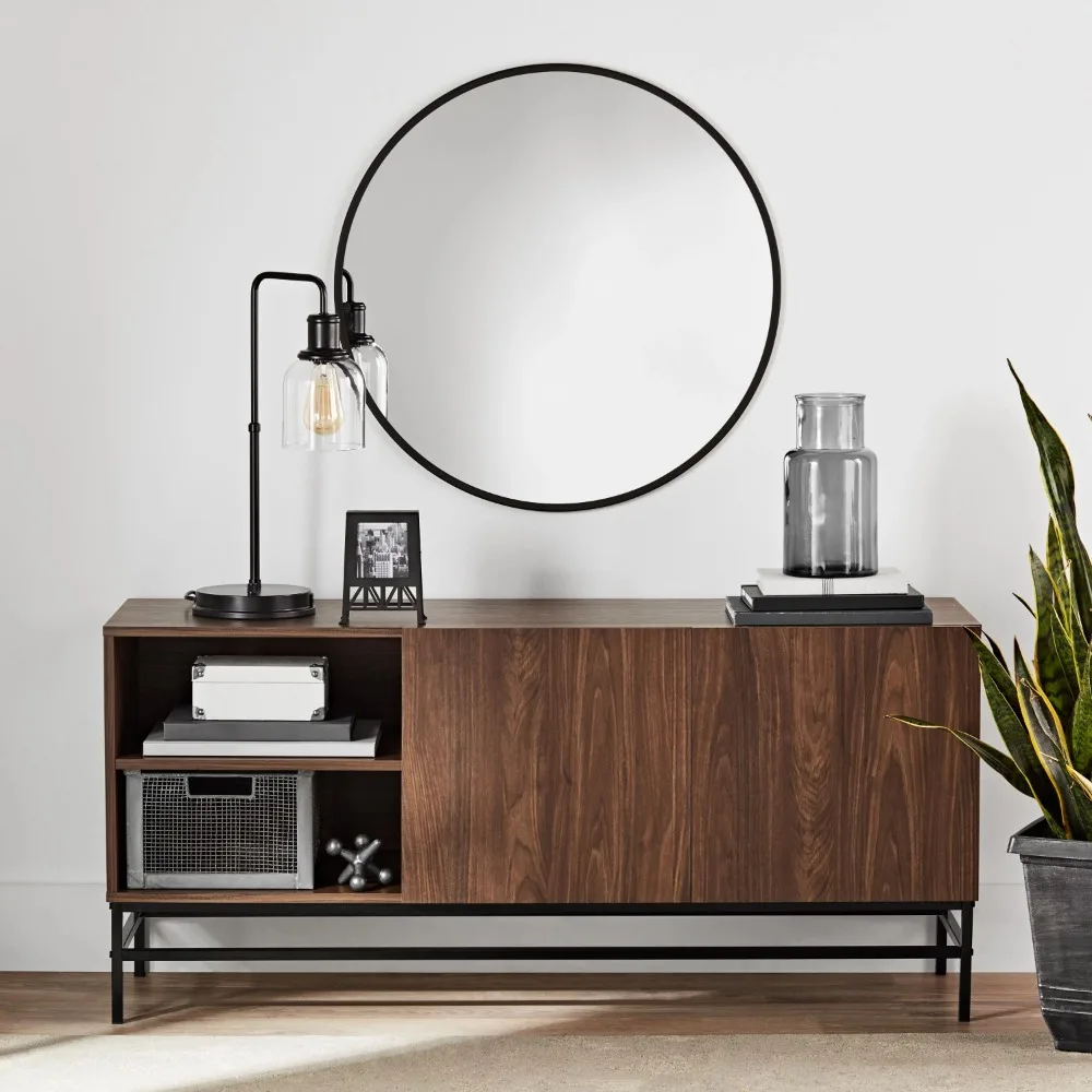 

Multifunctional MDF console table with metal base, canyon walnut