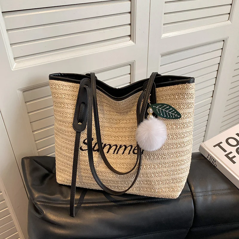 

Модные соломенные женские сумки-тоуты, роскошные дизайнерские плетеные сумочки из ротанга, дорожная сумка ручной работы, Повседневная пляжная сумка на ремне