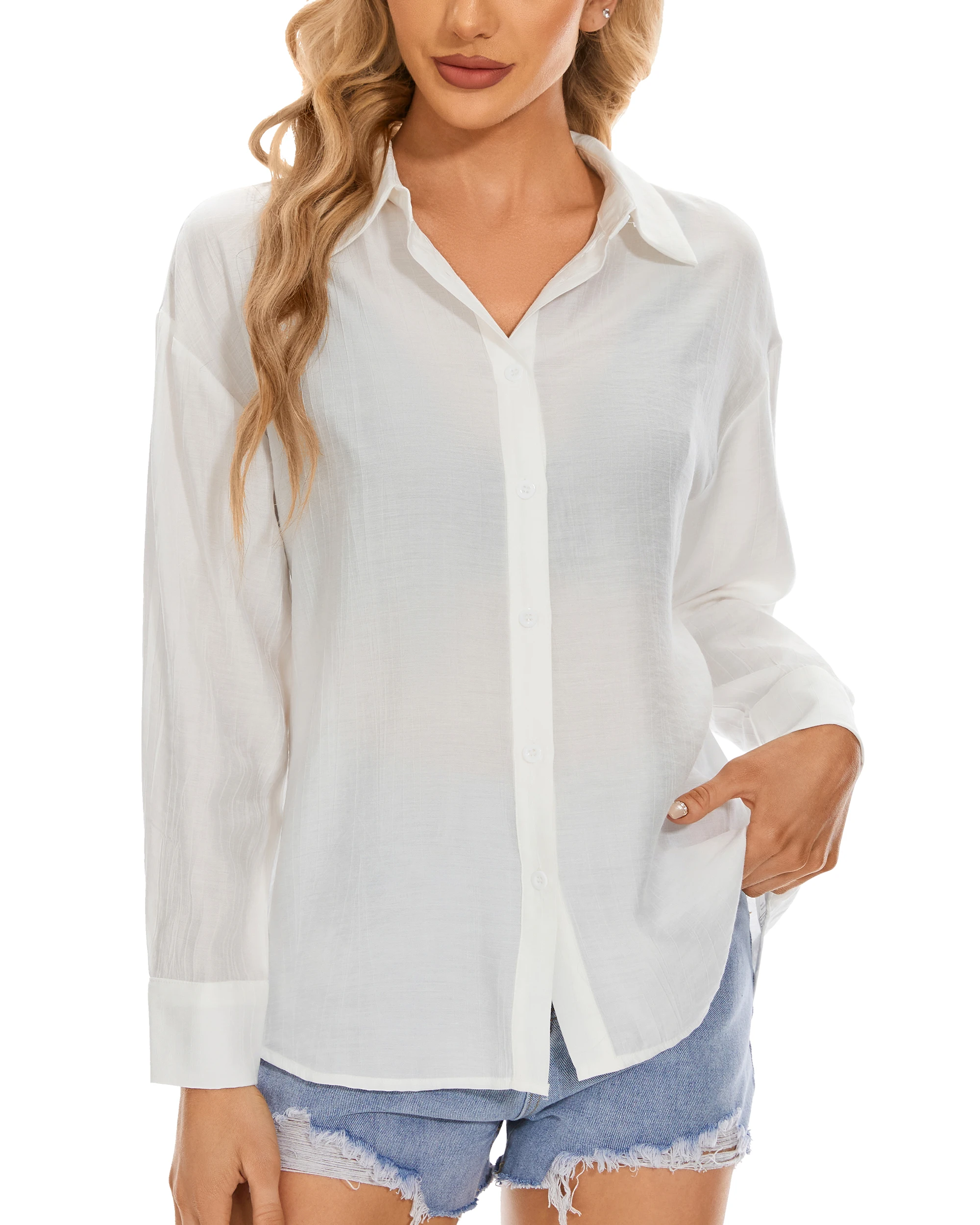 

SPRING SEAON Women's Button Down Shirt Classic Long Sleeve Collared Tops Work Office Chiffon Blouse