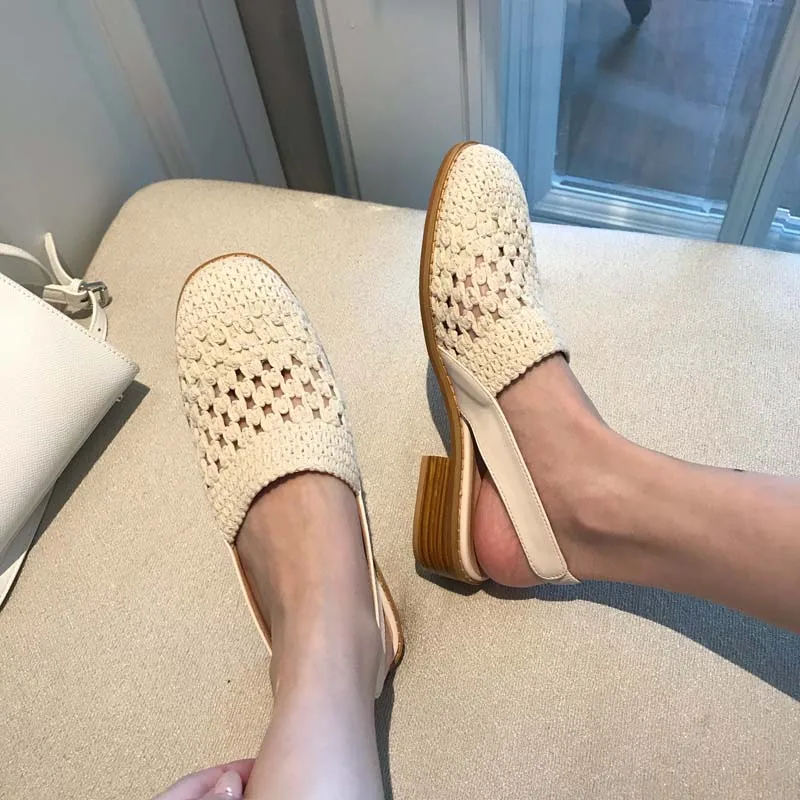 

Comfort Shoes for Women Beige Heeled Sandals 2022 Summer Mary Jane Breathable Black Low Block Closed Fashion Girls Velvet Retro