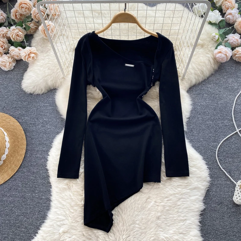 

2022, Temperament Long Sleeve Dress， Fall Women's Clothing Hepburn Style Waisted Slim-Fit Package Hip Skirt sexy dress