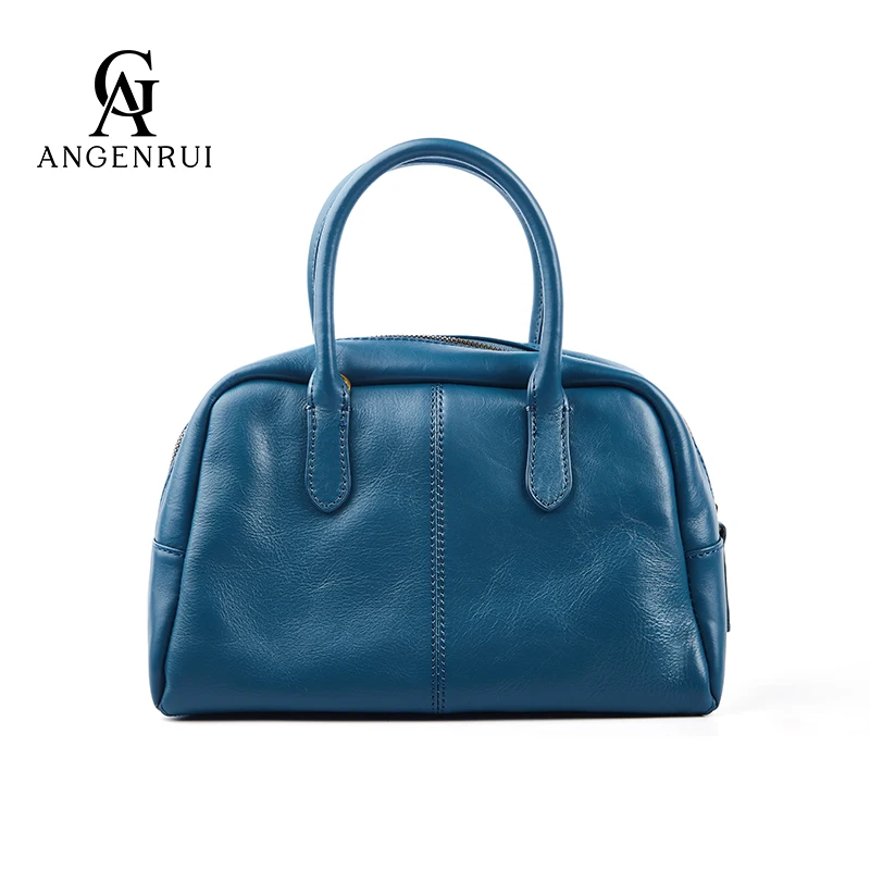 ANGENGRUI Leather Woman Handbag's Large Capacity First Layer Cowhide Bag Golf Bowling Bag Fashion Messenger Bag