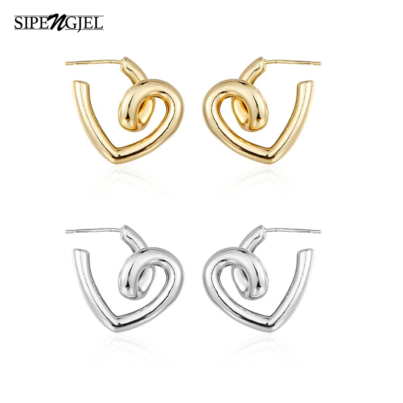 

SIPENGJEL Fashion Irregular Spiral Metal Heart Earrings for Women New Design Simple Earrings Party Jewelry 2022 Gift