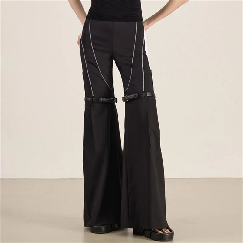 Women's Pants  2023 Summer Trends Korean Fashion Contrast Panel Flare Pants Elastic Waist Slim Fit Wide Leg Pants y 2k Vintage