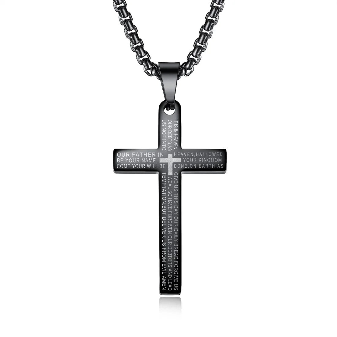 

DARHSEN the Lord's Prayer Black Male Men Cross Pendant Christian Necklace Stainless Steel Fashion Jewelry