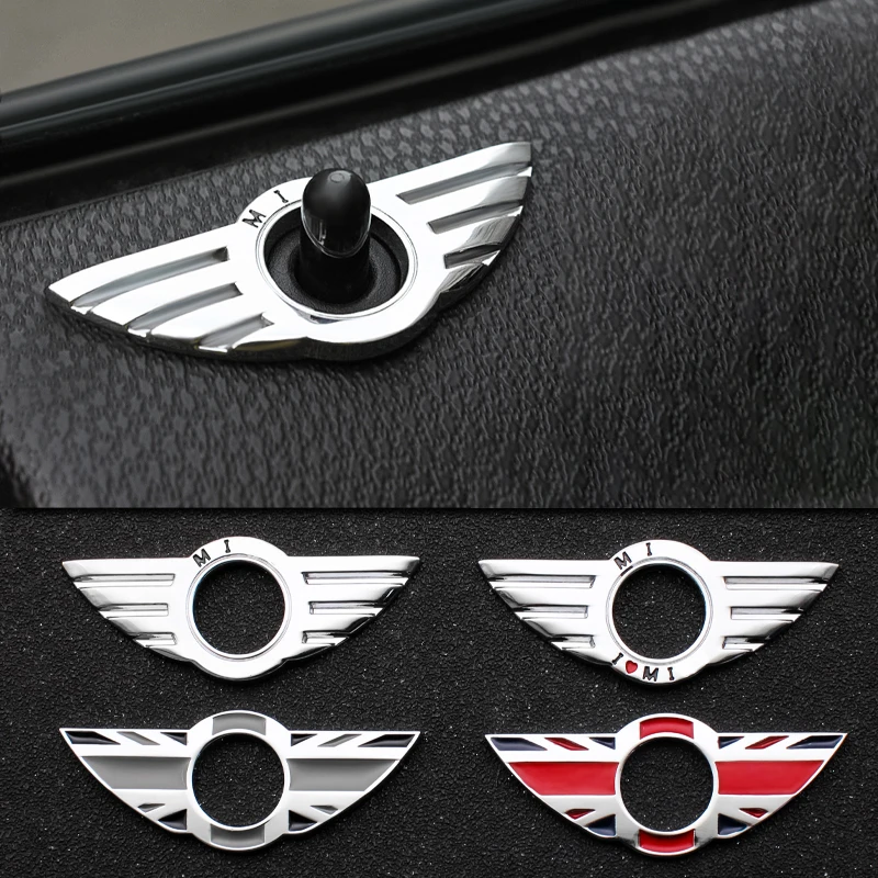 

1PCS Car Styling Car Door Pin Lock Wing Emblem Stickers Decorative For Mini Cooper R56 R50 R53 R60 F56 R57 R58 R59 Accessories