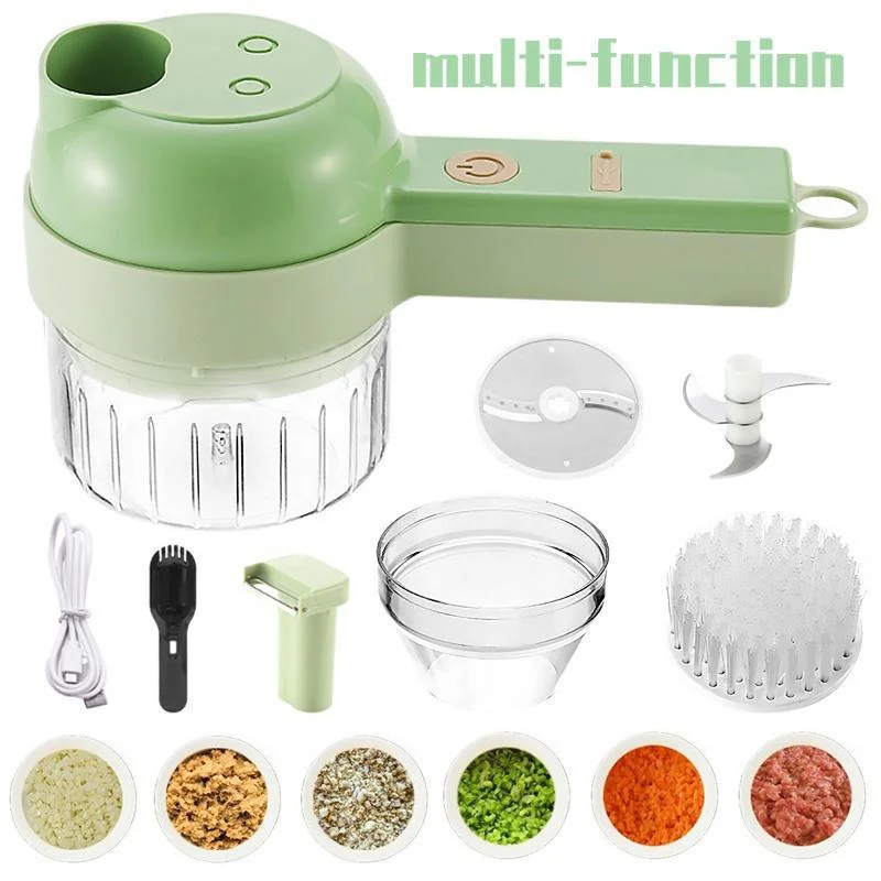 

Portable 4 in 1 Handheld Electric Vegetable Slicer USB Rechargeable Food Processor Garlic Chili Onion Celery Ginger Meat Chopper