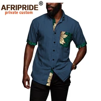 african shirts for men denim thin shirt short sleeve pockets slim slight elastic jeans cowboy shirt clothing crop top a2012006