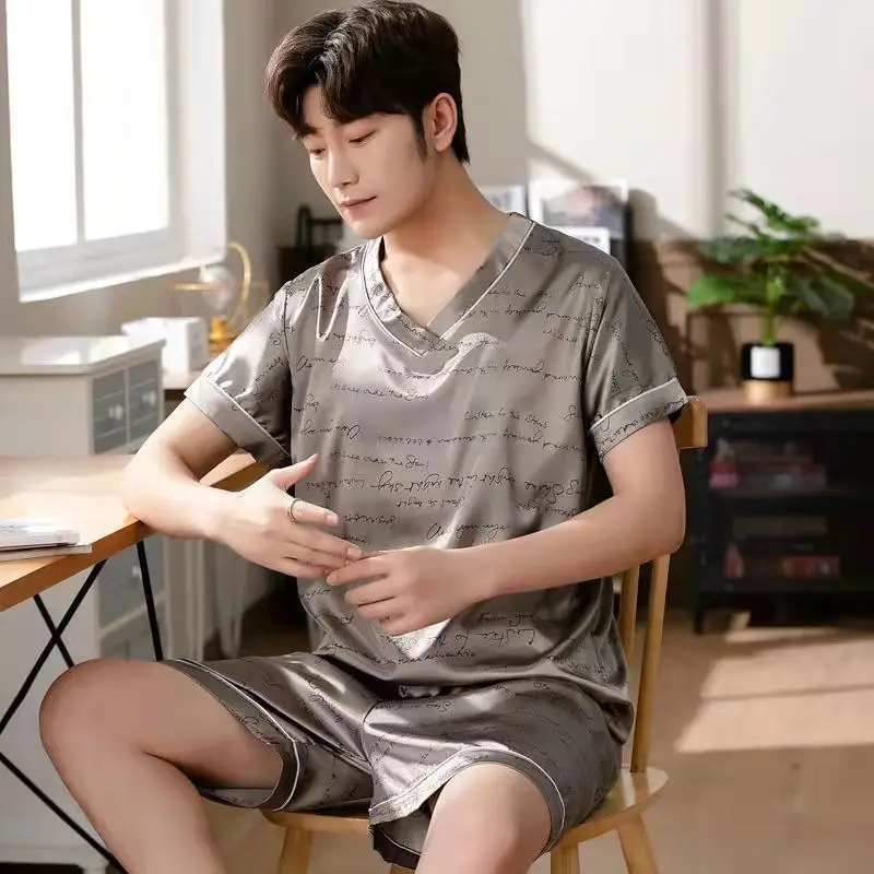 Мужские летние шорты с коротким рукавом лед шелковая пижама тонкие шелковые