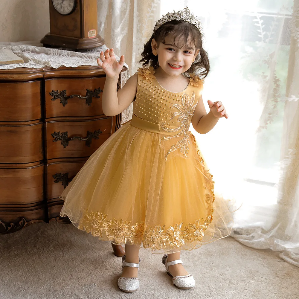 

Princess Luxury Party Prom Dresses Toddler Baby Girl Clothes Baptism Girl Pearl Dress Toddler Kids Clothes For Children Birthday