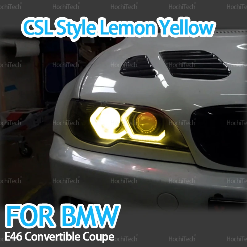 Фото Для BMW E46 325ci 330ci Convertible Coupe 2004 2005 2006 M4 Style LED Angel Eyes Лампа Кольцо Лимонно-желтая Лампа DRL Стайлинг Свет №1
