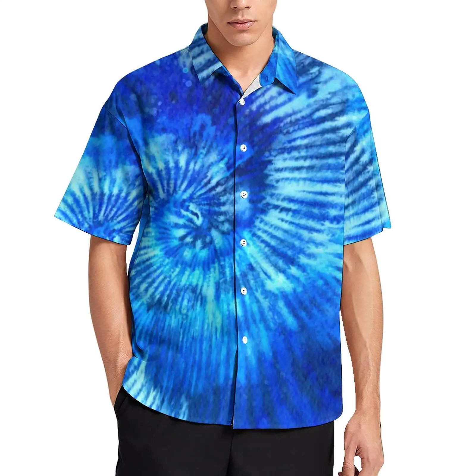 

Пляжная рубашка Hippie Tie Dye, синяя Повседневная рубашка в современном стиле, Мужская Уличная одежда, блузки, топ с коротким рукавом и узором, 3XL, 4XL, на лето
