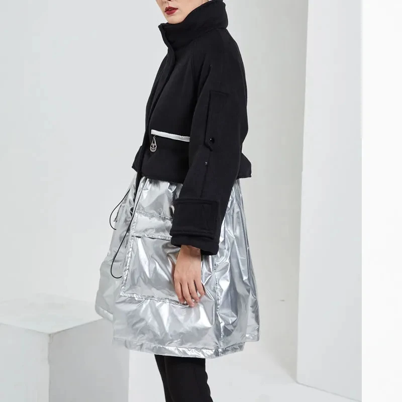 Real Shot Stitching High-End Wool Down Jacket Women 2022 Winter New Trend Loose Thick Warm 90 White Duck Down Coats Female