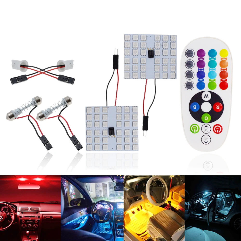 

2pcs T10 Car Led RGB DC 12V 5050 36SMD Auto Led Remote Controller Panel Interior Lamp Atmosphere Dome Festoon BA9S Adapter Light