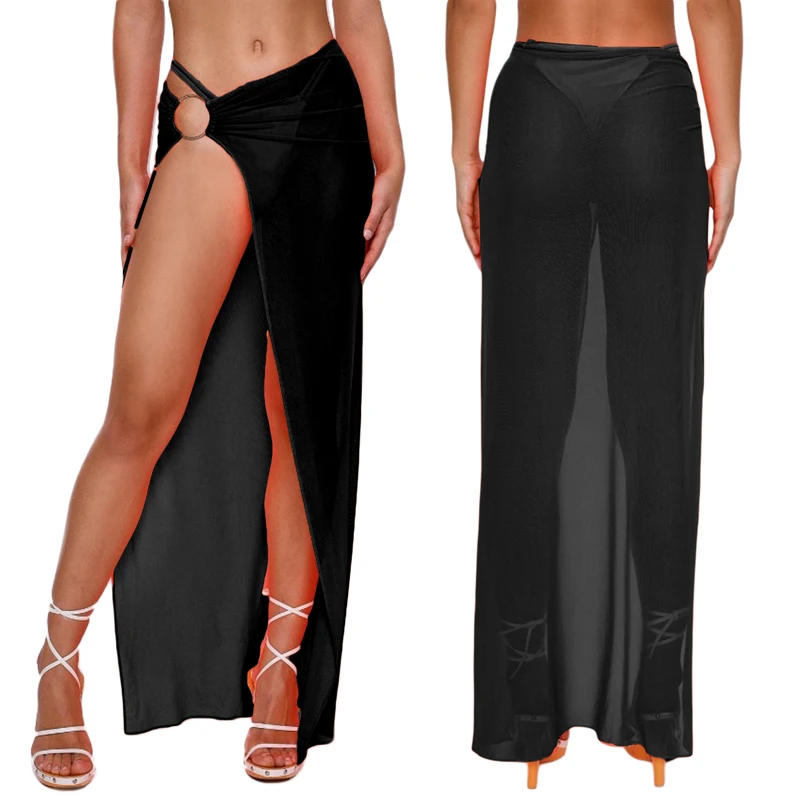 Летняя Новинка Женская длинная саронг сетчатая пляжная юбка однотонный чехол