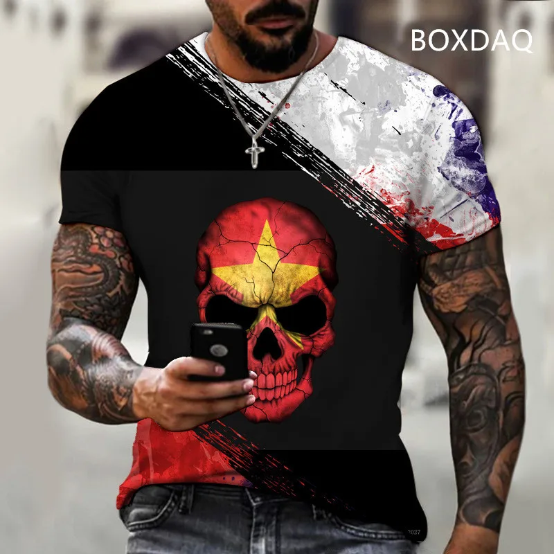

3D Horror Skull Print TShirt 2022 Summer New Short-sleeved Oversized T-shirt Trend Simple All-match Tops Casual Men's Clothing