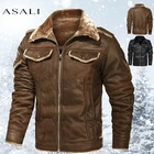 Мужская куртка из искусственной кожи, повседневная мотоциклетная Теплая Флисовая Куртка из искусственной кожи, брендовые толстые винтажные кожаные куртки в стиле панк, зима
