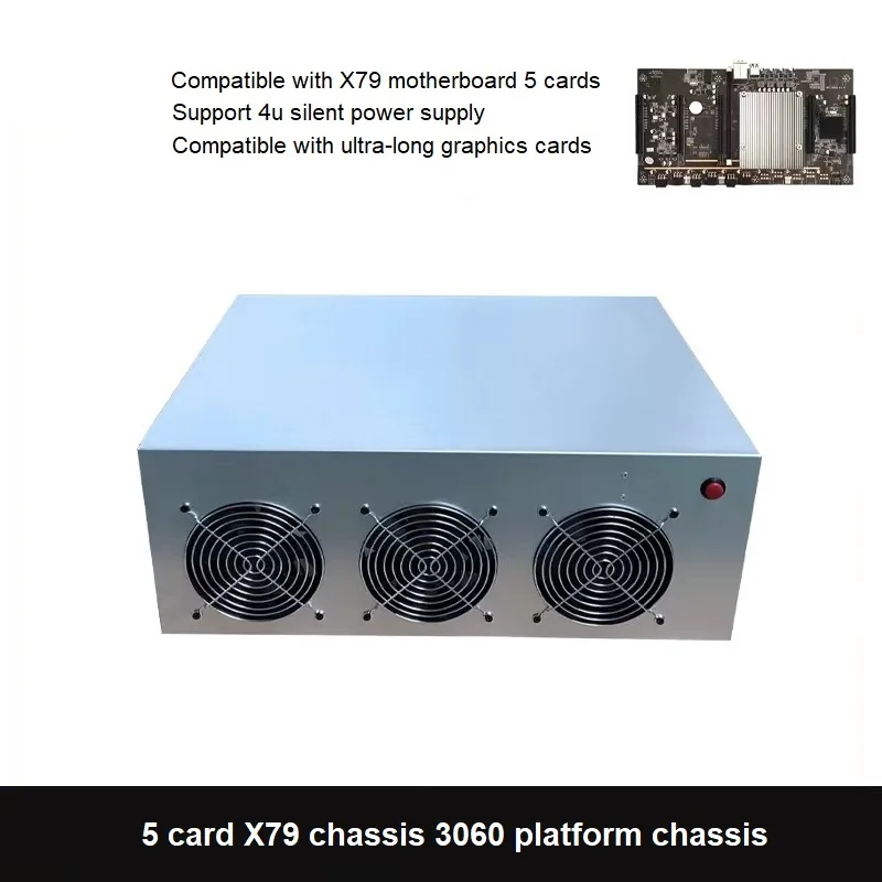 5 GPU Server Case with 3 Fans Frame Mining Rig House Machine Platform for  X79 Motherboard BTC ETH Mining Case Sliver images - 6
