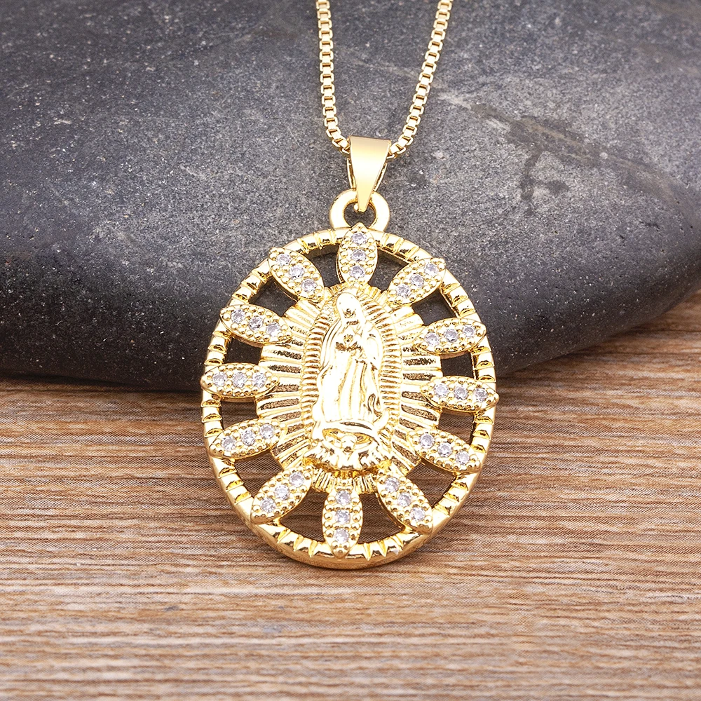 

AIBEF Virgin Mary Religion Charms Pendant Necklaces For Men Woman Cubic Zircon Chain Choker Religious Belief Jewelry Accessories