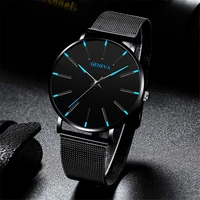 mens ultra thin simple watch 2022 trend casual business stainless steel mesh strap quartz watch