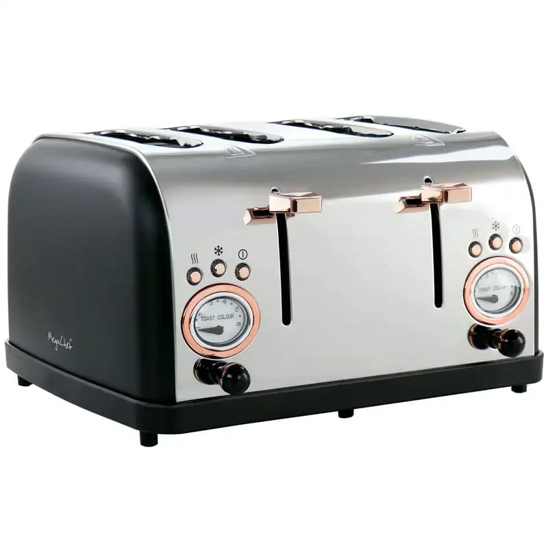 

4 Slice Wide Slot Toaster with Variable Browning in Black and Rose Gold