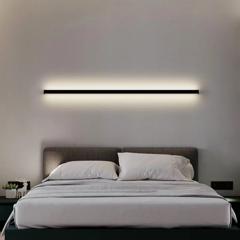 

Bedroom bedside wall lamp living room aisle sofa background wall ceiling lamp light luxury one word long strip without main lamp