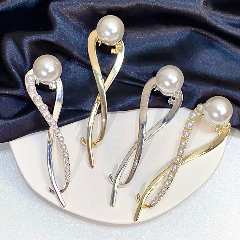 

Women Elegant Metal Pearls Hair Clips Retro Hair Decorate Hairpins Back Of The Head Barrettes Headband Fashion Hair Accessories