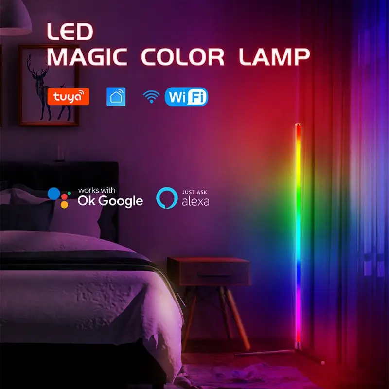 

Светодиодная Напольная Лампа для дома, умный светильник RGB с изменяемыми цветами и регулируемой яркостью, светодиодный ловой напольный све...