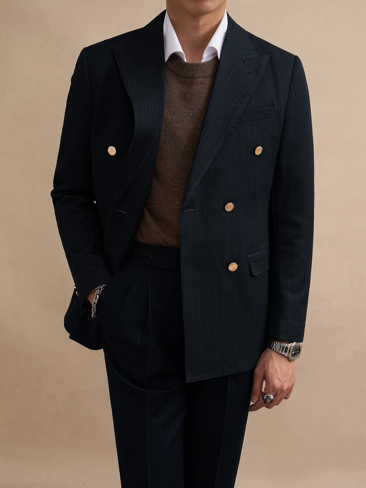 CY325 Повседневный двубортный мужской деловой костюм премиум-класса в темно-синюю