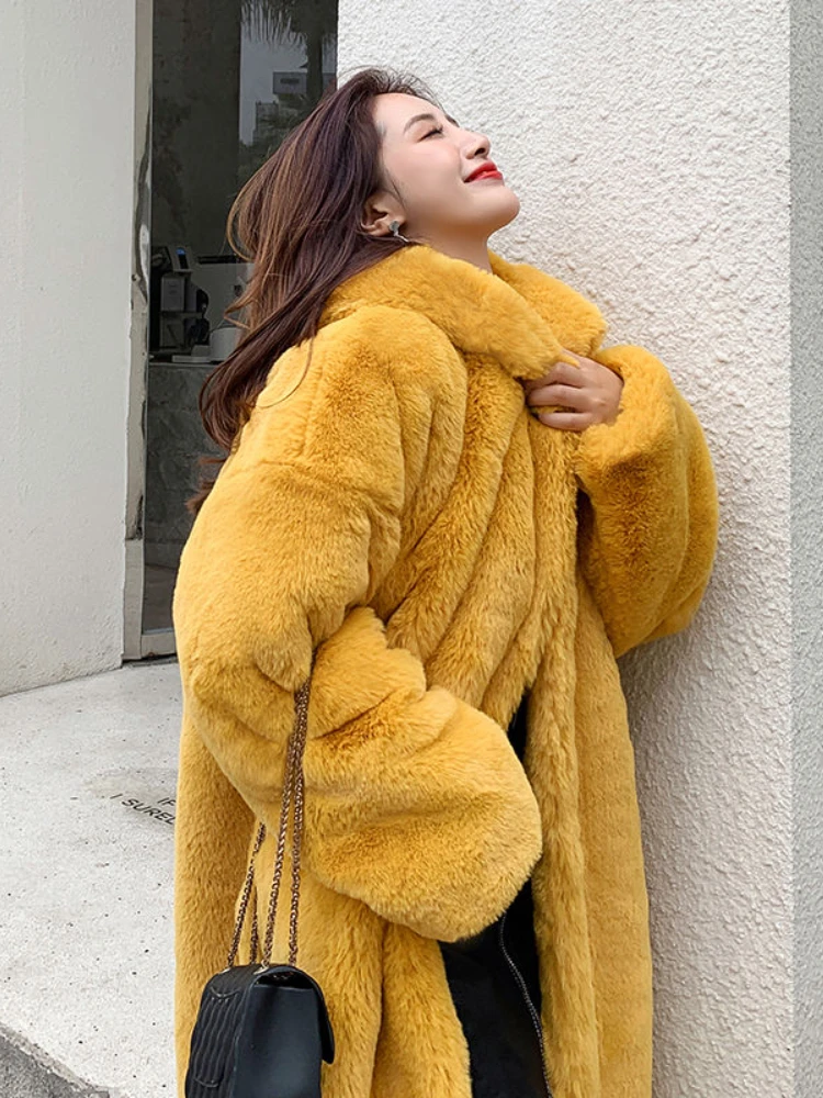 Winter Thick Warm Longer Faux Fur Coats Women 2022 Casual Long Sleeve Oversize Teddy Bear Coat Solid Colar High Street Outwears